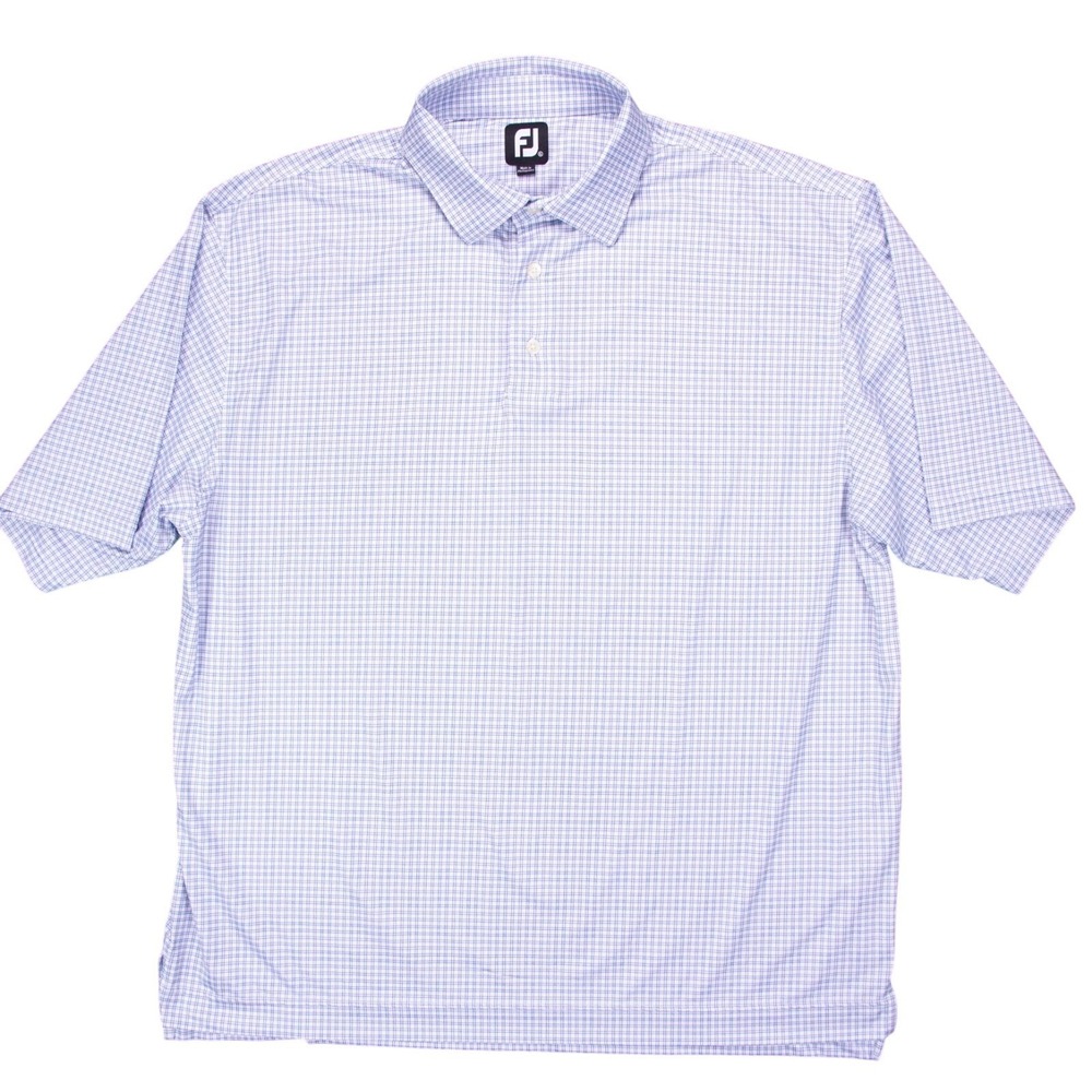 FootJoy Golf Polo Shirt Mens XL‎ Blue White Check Plaid Short Sleeve Stretch - Picture 2 of 9